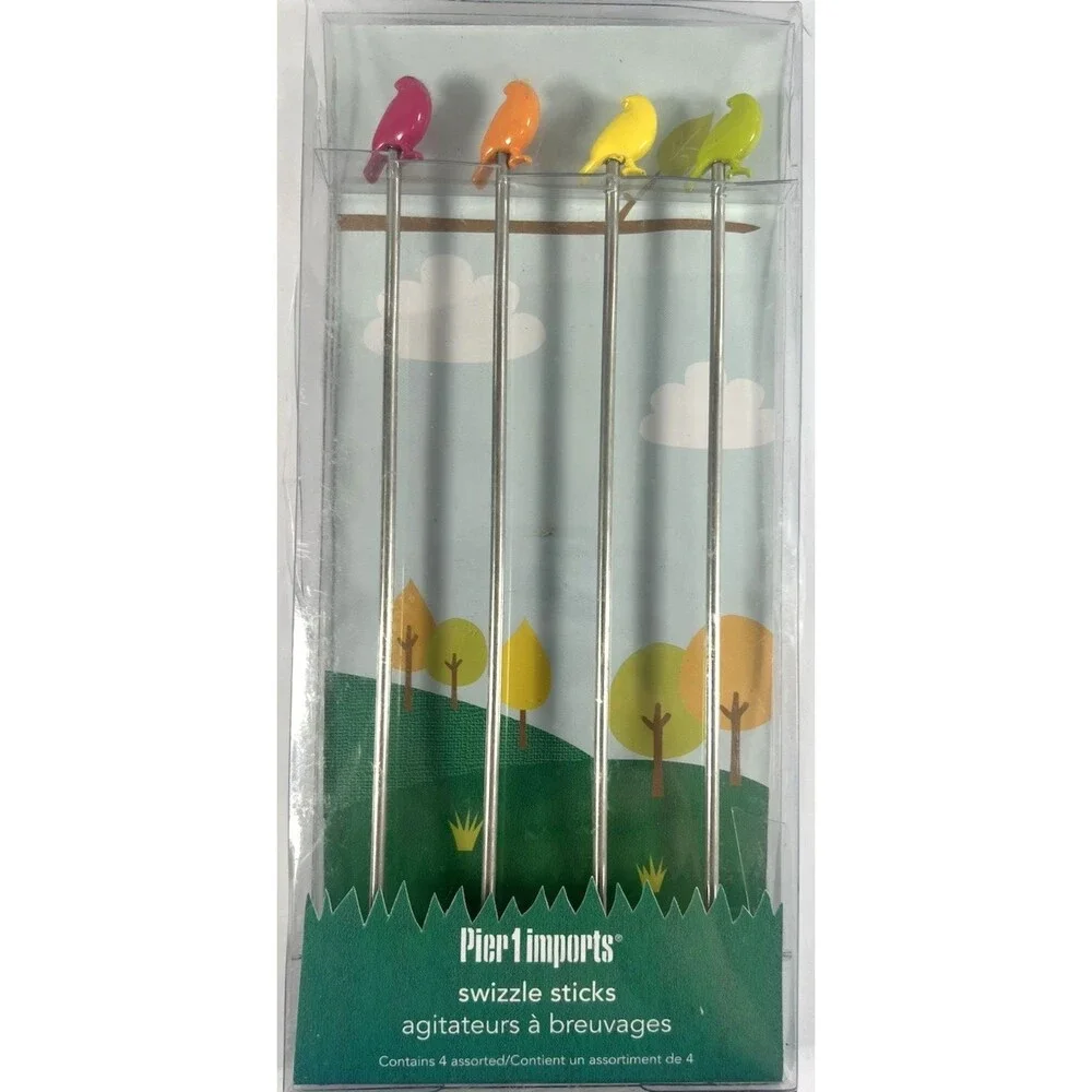 Pier 1 Imports Swizzle Sticks Birds Set of 4 Drink Stirrers Stir SKU 2571339